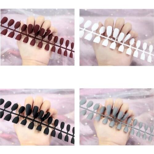 24pcs Matte Red Blue Yellow Color Coffin Fake Nails Oval Ballet Nail Tips White Flat Short Nail Extension Sexy Lady Manicure