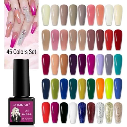 45Pcs Gel Nail Polish Soak Off UV LED Gel Lacuqer Manicure for Semi Permanent Nail Art Varnish Cured By Nail Dryer Base Top Coat