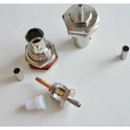 BNC Female O-ring Bulkhead Panel Mount Nut Window Plug Crimp for RG174 RG316 RG179 LMR100 RF Coax Connector Brass