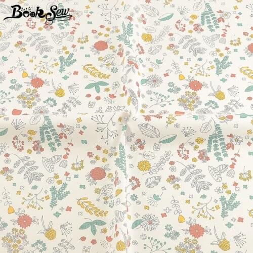 Booksew White Twill Sewing Material 100% Cotton Fabric Floral Printed Telas De Algodon Para Patchwork DIY Tissu Curtain