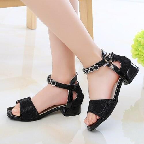 2020 New Princess Fashion Rhinestones Children Summer Shoes Big Kid Little Girl High Heel Sandals 3 4 5 6 7 8 9 10 11 12 Years