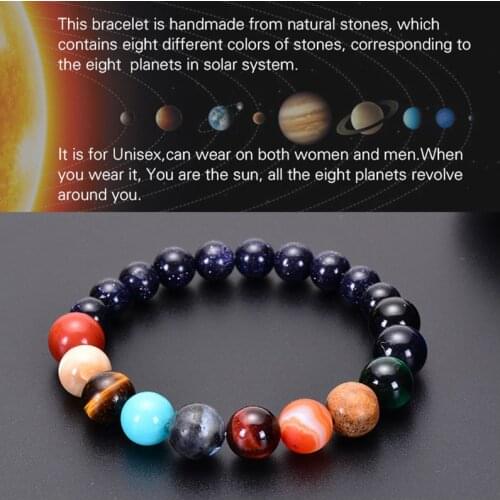 Lovers Eight Planets Natural Stone Bracelet Universe Yoga Chakra Galaxy Solar System Beads Bracelets for Men Women Jewelry