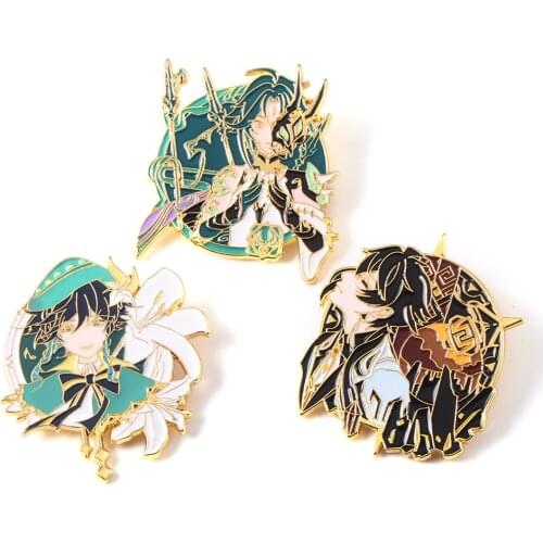 Anime Genshin Impact Pins Brooch Venti Keqing Zhongli Ganyu Xiao Metal Badge Brooches Lapel Pin for Women Men Collection Jewelry