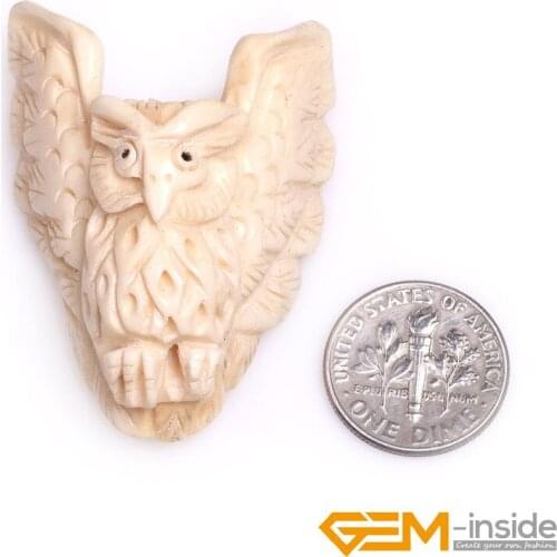 30x47mm Large Big Antiqued White Animal Flying Owl 1 PCS To Sale Carved Bone Beads For Jewelry Making For Gift