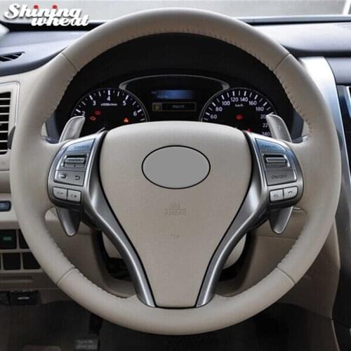 Shining wheat Hand-stitched Beige Genuine leather Steering Wheel Cover for Nissan 2013 Teana 2014 X-Trail QASHQAI Sentra
