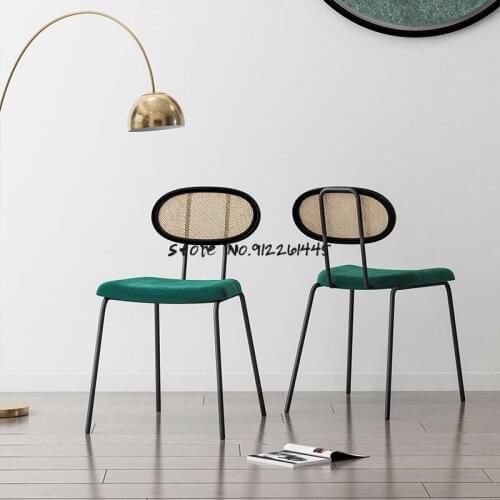 European Ins Rattan Dining Chair Creative Bar Chair Retro Designer Coffee Lounge Chair Simple Wrought Iron Dressing Chair