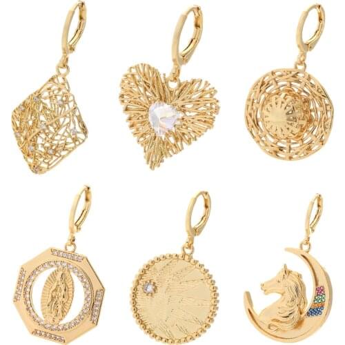 Geometric Drop Earrings New Fashion 2021 Gold Hoop Earrings for Women Ear Rings for Female Copper Inlaid Zircon Korean Fashion