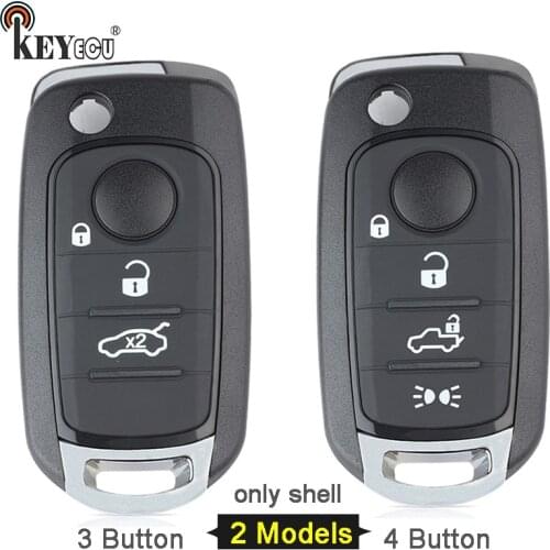 KEYECU for Fiat 500 500X Nuovo Grazie Tor Replacement 3 / 4 Button Flip Folding Remote Key Shell Case Fob with Uncut Blade Black