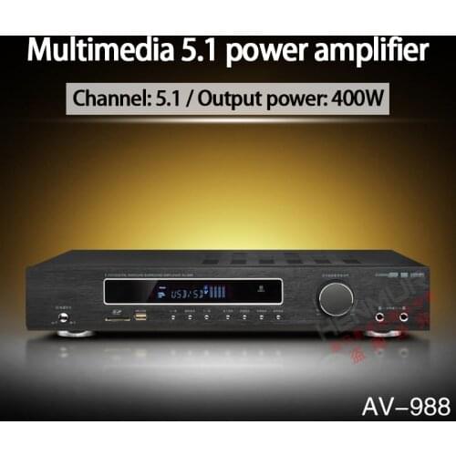 KYYSLB AV-988 200w*2 4-16 Ohm Bluetooth Fiber Coaxial Amplifier with High Power Independently Adjustable 5.1 Channel Amplifier