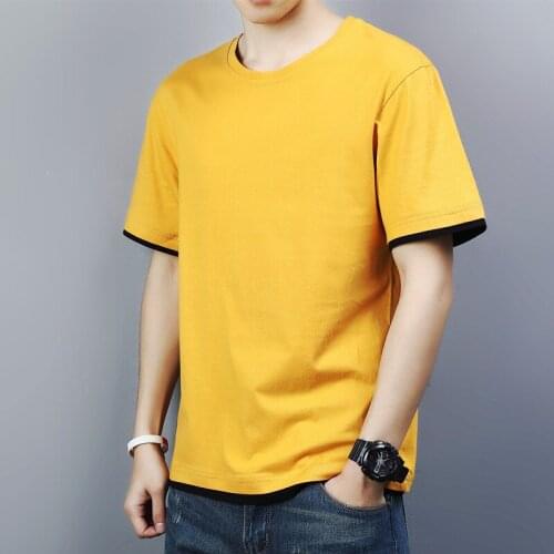Summer new Hong Kong Style stitching solid color loose and versatile short sleeve mens wear