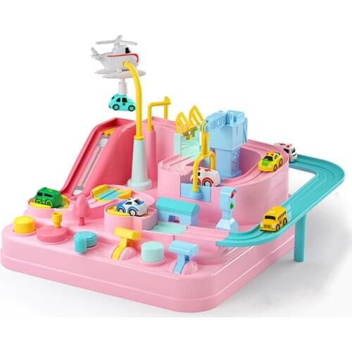 Cute Pink Racing Rail Car Model Racing Educational Toys Track Car Adventure Game Brain Game Mechanical Interactive Train Toy