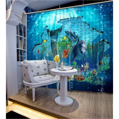 Cartoon Curtain Printing Blockout Polyester Photo Drapes Fabric For Room Bedroom Window ocean curtains