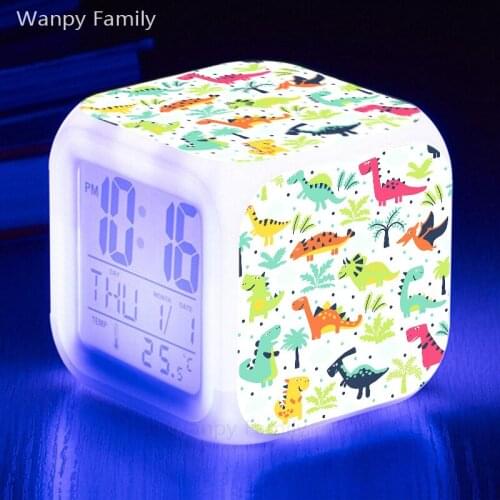 New Cartoon Dinosaur Alarm Clock LED Digital Clock 7 Colorful Glowing Light Night Despertador Kids Bedside Table Clock Kids Gift