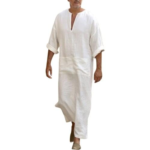 Islamic Arab Muslim Hooded Long Sleeve Vintage Loose Dress Men Saudi Arabia Muslim Clothes