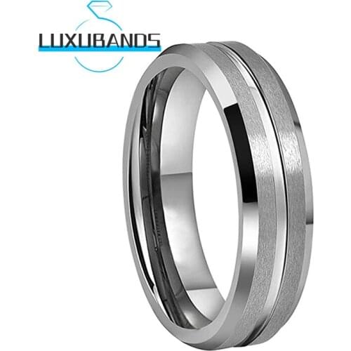 Tungsten Carbide Rings For Men Wemen Flat Beveled Edges Center Grooved Engagement Bands Matte Brushed Finished Comfort Fit