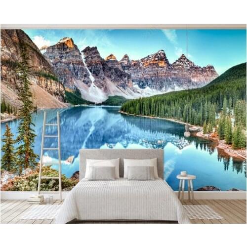 3d photo wallpaper custom mural Modern forest snow mountain lake scenery home decor 3d wall murals wallpaper in the living room