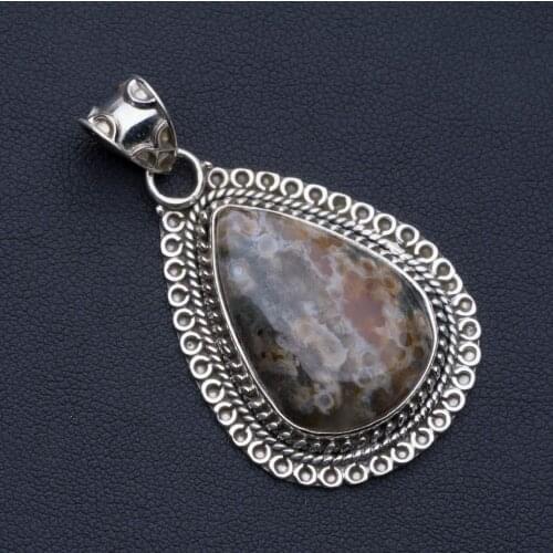 Natural Ocean Jasper Punk Style 925 Sterling Silver Pendant 2" P0638