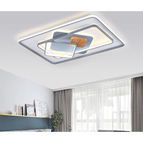 Nordic Atmospheric Bedroom Led Ceiling Lamp Modern Minimalist Iron Living Room Lamp with Wood Creative White&Grey Study Lights