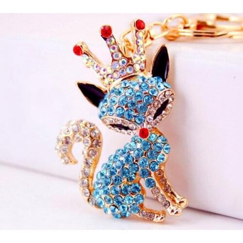 Fashion New Couple Keychain Accessory Rhinestone Animal Fox Keychain Key Rings Luxury Crown With Crystal Fox Key Chain
