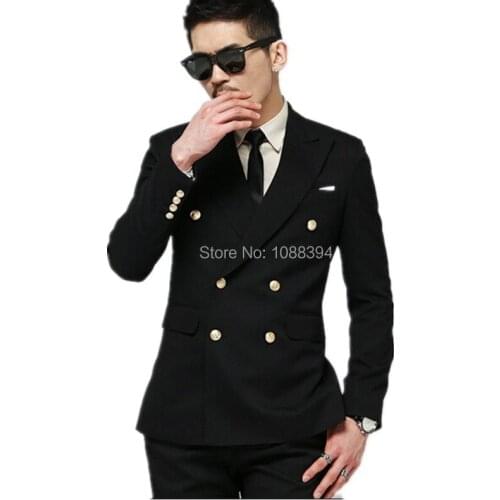 New Fashion Style Groomsmen Groom Tuxedos Double Breasted Black Men Wedding Suit Peaked Lapel Tuxedos For Men Jacket+pant+bow