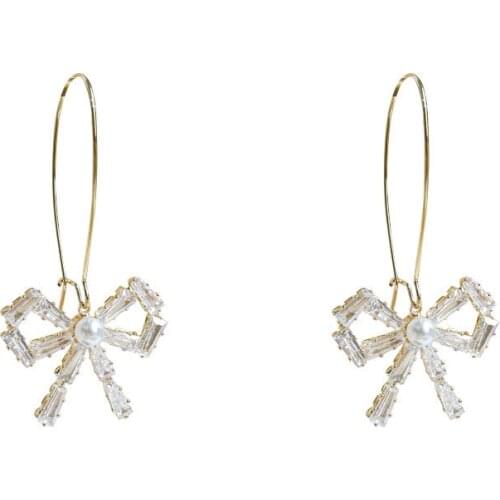 Charm Earrings Fashion 2020 New Temperament Earrings Wild Super Flash Crystal Bow Knot Goddess Face Thin Earrings Women