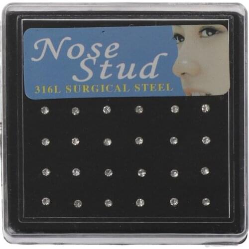 24x Rhinestone Stainless Steel Crystal Nose Ring Bone Stud Body Piercing Jewelry