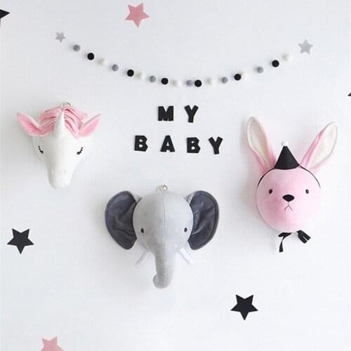 Plush Animal Heads Elephant Unicorn Wall Decor For Children Baby Girl Christmas Birthday Stuffed Toys Nursery Room Decoration
