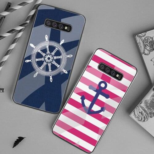 Stripes Anchor Boat Ship Wheel Soft Rubber Phone Cover Tempered Glass For Samsung S20 Plus S7 S8 S9 S10 Plus Note 8 9 10 Plus