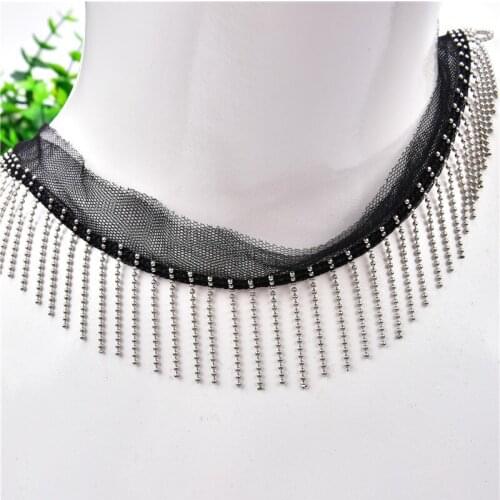 Fancy Mesh Chain 2 Yards/Lot Black Ribbon Beaded Tassel Lace Trim Clothing Dress Accessories Curtain Wedding Diy Decorations