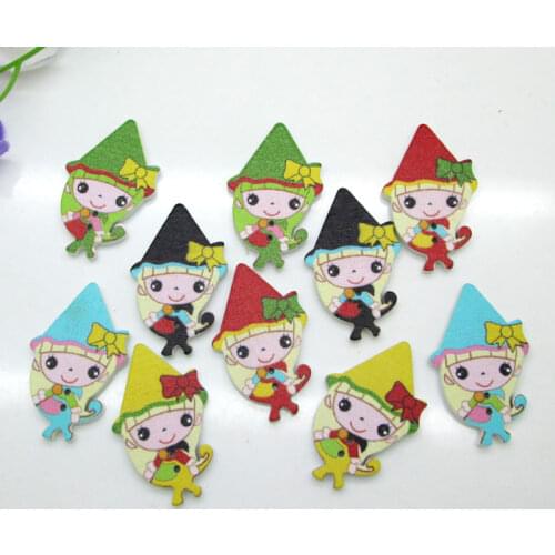 50pcs 20x32mm Colorful Mixed 2 Holes Lovely Gril Elves Wooden Buttons For Clothes Crafts Sewing Scrapbooking DIY Accessories