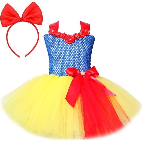 Snow White Princess Dress for Little Girls Cosplay Costumes Kids Tutu Dresses with Bow Headband Baby Girl New Year Outfits 1-12Y