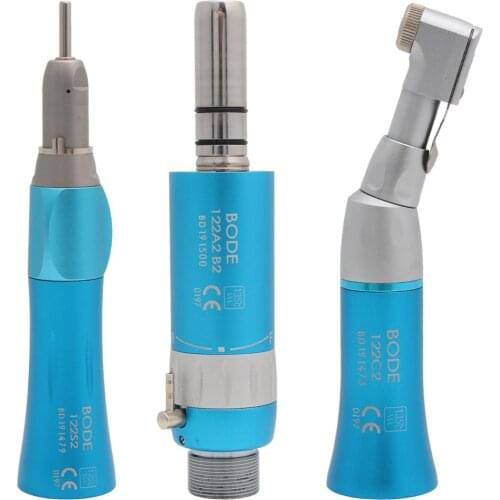 Dental Low Speed Handpiece Kit Straight Contra Angle Air Motor Air Turbine Set Borden 2Holes BODE Blue