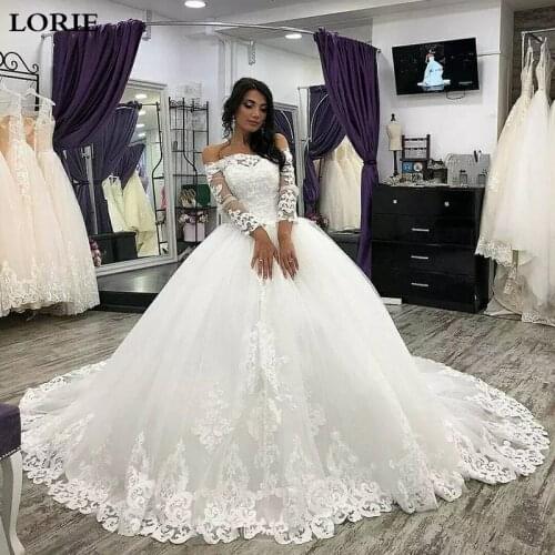 LORIE Princess Wedding Dress Long Sleeve Lace Ball Gowns Bride Dress Off The Shoulder Vestidos de novia Dubai Bride Dresses