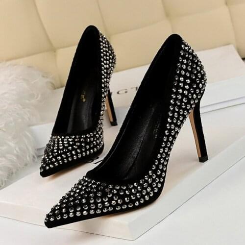 2019 Fashion Delicate Sweet Wedding High Heel Shoes Sequined Cloth Flock Pointed Toe Thin Heels 8.5CM Wonen Pumps Fashion Office