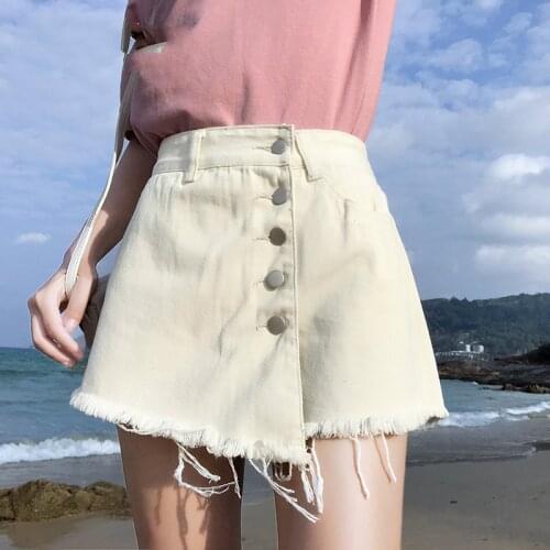 Vintage 2020 Summer Women Denim Skirt Shorts White Korean Loose Wide Leg High Waist Jean Shorts Womens Jean Skirts for Ladies