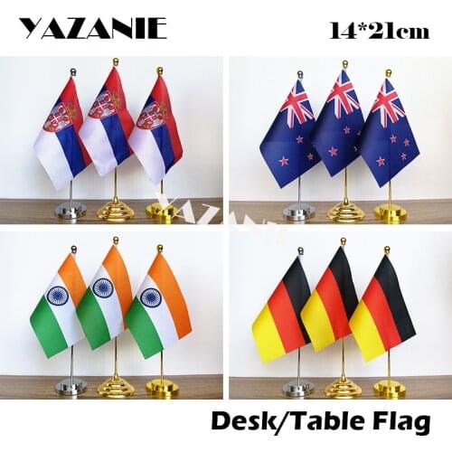 YAZANIE 14*21cm Serbia New Zealand Table Flag with Stand India Desk Sign Flag Germany Polyester World Country Custom Hand Flags