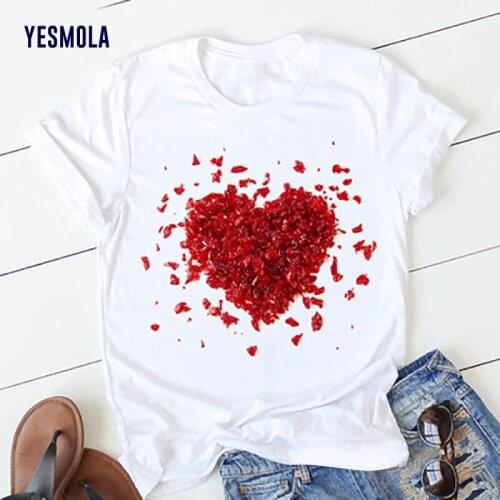 YESMOLA Women T Shirt Love Pattern 90s Girl Harajuku Korean Style Graphic Tops 2021 Kawaii Female T-shirt,Drop Ship