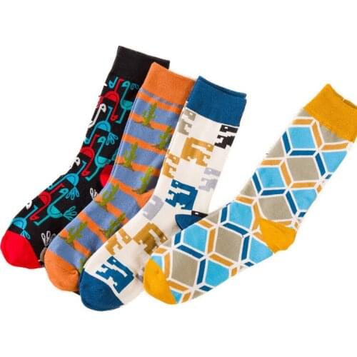 Women Socks Funny Cute Flamingo Cactus Lattice Colorful Happy Korean Style Vintage Harajuku Street Hip Hop Cotton male Hosiery
