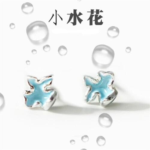 Korean style Fashion 925 Sterling Silver Fresh Blue Splash Flower Stud Earrings for Women Creative Gifts Mujer Jewelry SE142