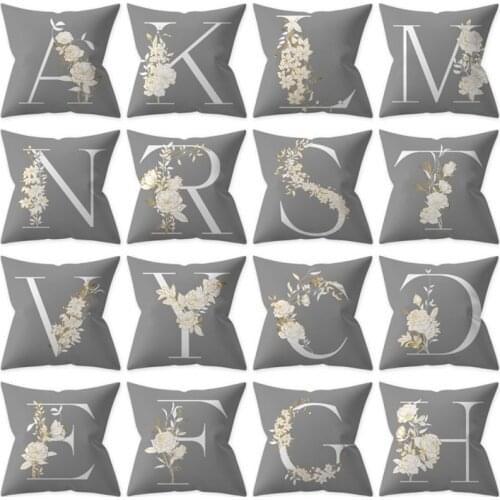 1Pcs Letter Cushion Pillow Case Grey Golden Flower English Letter Cushion Pillow Cases Home Decoration Living Room Sofa Products