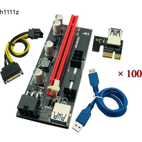 100PCS 009S USB 3.0 PCI-E Express 1X to 16x Extender Riser Card SATA 15pin Male to 6pin Power Cable for BTC Bitcoin Miner Mining