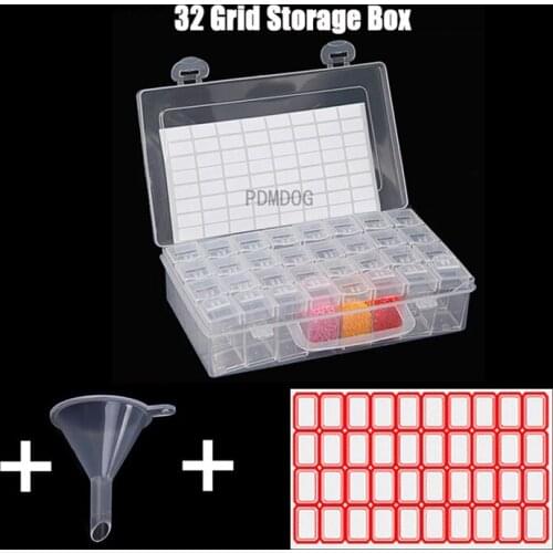 32/42/64 Cells Plastic Storage Box Funnel and Stickers Sets for Diamond Painting Accessories Tool 32 Bottles Container Bag Sets