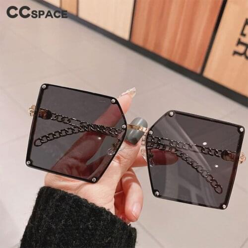 47560 Square Oversize Sunglasses Metal Chain Legs Rivet Fashion Charm Womens Shade UV400