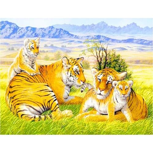 Diy 5D Square Full Diamond Painting Cross Stitch Home Decoration Diamond Mosaic Tiger Family Embroidery Decor