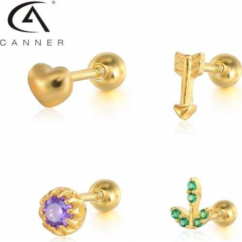 CANNER 2021 Minimalist 925 Sterling Silver Mini Screw Small Stud Earring for Women Teen Couple Gift Ear Piercing Earring Jewelry
