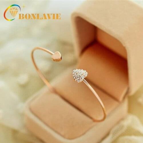 Heart Bracelet Gold Colour Crystal Love Heart Opening Bracelet Crystal Bracelets & Bangles for Women