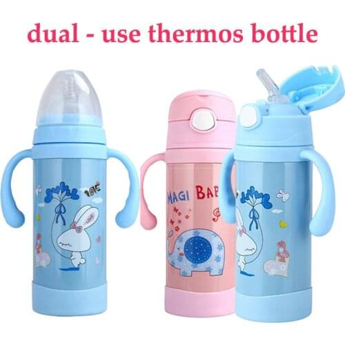 Dual-Use Stainless Steel Insulation Baby Bottle Feeding Bottles For Water Milk Child Straw Cup Portable Baby Bottles Cartoon Cup
