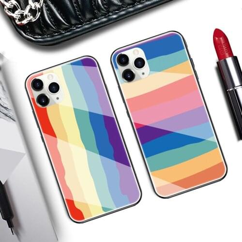For Samsung M31 M30S M80S M30 M10 M10S M20 Case Rainbow Stripes Hard Tempered Glass Cover For Samsung M40 M21 M11 M40S M60S