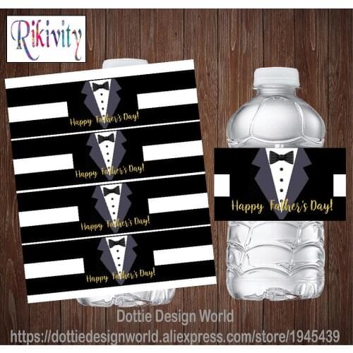Custom Black White Suits Fathers Day Wedding Water Bottle Wine Labels Waterproof Candy Bar Wrapper Sticker Birthday Decoration