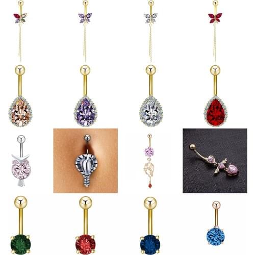 Cxwind Zircon Rhinestones Body Jewelry Butterfly Drop Tassel Navel Piercings Button Rings Snake Owl Heart Shape Women Bijoux